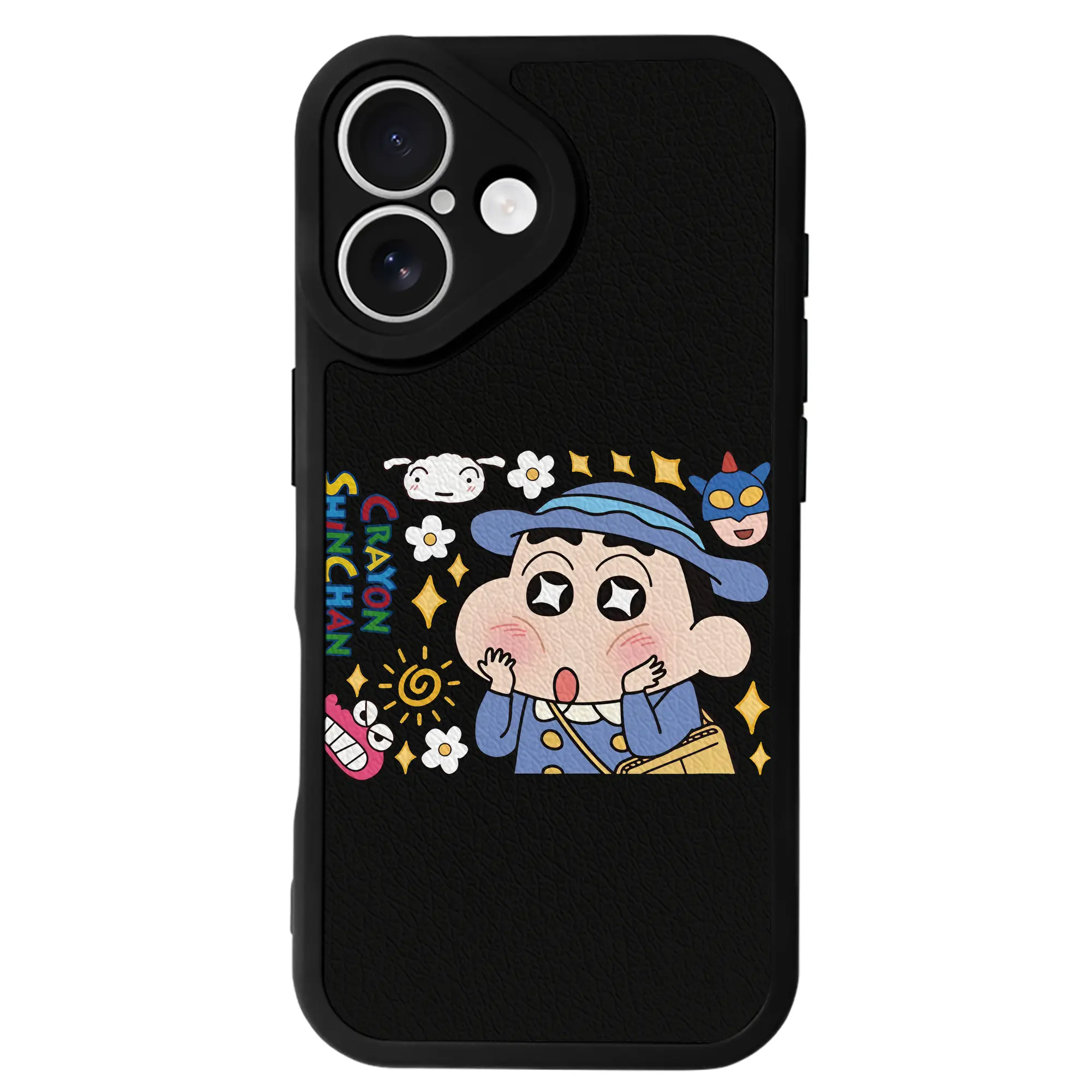 クレヨンしんちゃん グッズ 野原 しんのすけ - IPhone 16シリーズ対応 ・ シリコンスマホケース ・ レザー調 ・ 高精度フィット ・ 耐衝撃 ・ ワイヤレス充電対応 ・ 精密カット